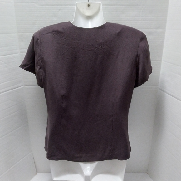 Chaus Petite Silk Women Soft Blouse Short sleeves Size P Brown Lightweight - Picture 2 of 8